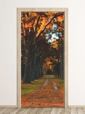 Park alley door mural FP 5737 - Decorated hallway with light-colored walls and wooden floor.