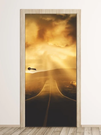 Door wallpaper road to the sun FP 6041 - Graphic design featuring a path leading to a bright sky.