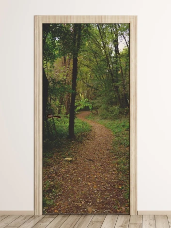 Forest path door wallpaper FP 6035 - Room arrangement with light-colored walls and wooden floor.
