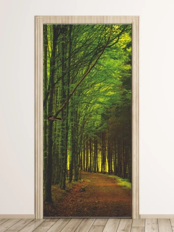 Forest path door mural FP 6049 - Graphic design featuring a trail surrounded by trees.