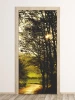 Mountain road door mural FP 6040 - Graphic design featuring a path among trees with sun rays.
