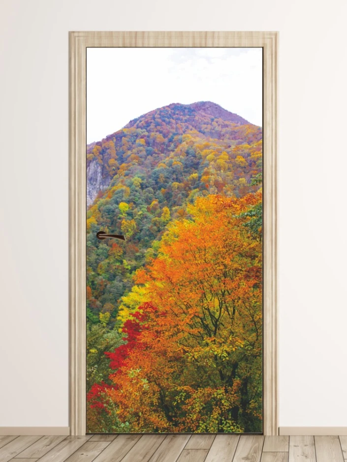 Autumn mountain door wallpaper FP 6076 - Modern interior design with light-colored walls.