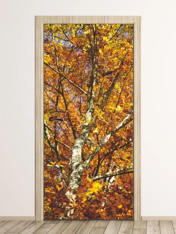 Autumn tree door mural FP 6071 - Graphic design featuring a tree with orange and yellow leaves.