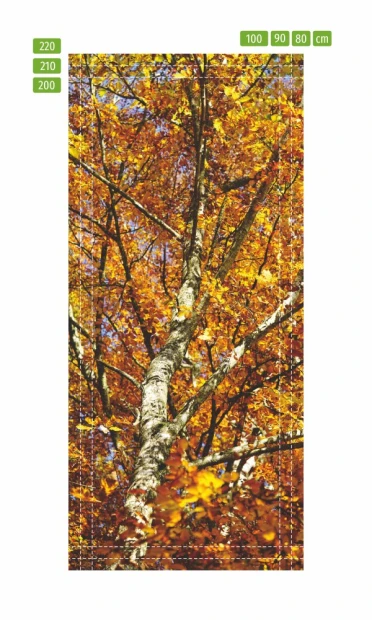 Autumn tree door mural FP 6071 - Graphic design with orange and yellow leaves against a sky backdrop.