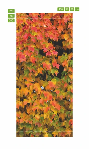 Autumn leaves door mural FP 6068 - Graphic design with leaves in shades of yellow, orange, and red.