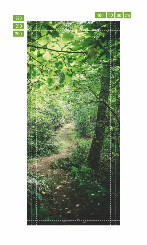 Forest path door mural FP 6039 - A graphic design featuring a narrow trail surrounded by trees.