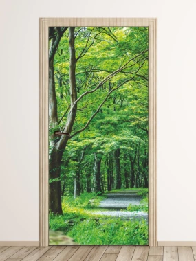 Door mural FP 6030 - Living room decor with light-colored walls and wooden flooring.