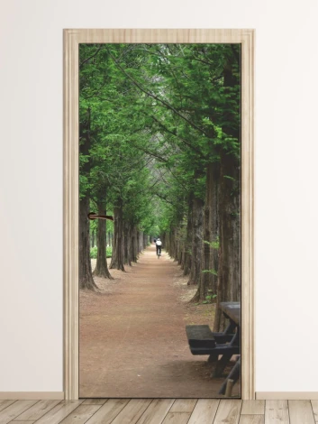 Door mural park alley ride FP 6031 - Decor in a hallway. Light-colored walls, wooden accents.