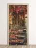 Wallpaper for doors FP 6070 - Decor in a hallway. Wooden doors surrounded by red leaves and stones.