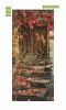 Wallpaper for doors with old door design FP 6070 - Garden arrangement. Wooden doors surrounded by red leaves and stone.