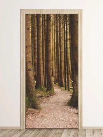 Door wallpaper featuring a dense forest FP 6033 - Modern interior design with light-colored walls.