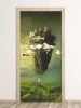 Fairy tale castle door mural FP 6087 - A graphic design of a castle floating above clouds and a green field.