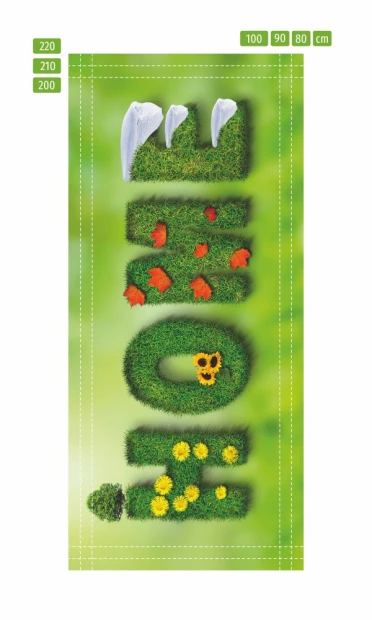 Door wallpaper home FP 6105 - Graphic design. Green background with LOVE made of grass, flowers, and leaves.