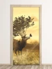 Door mural featuring a deer with tree-shaped antlers and a butterfly in flight against a patterned background.
