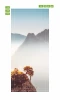 Autumn morning fog door mural FP 6079 - Graphic design featuring fog around mountains and a single tree.