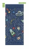 Space Cats Door Mural FP 6100 - Graphic design featuring rockets, planets, stars, and cats on a dark background.