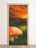 Mushroom door wallpaper FP 6089 - Graphic design featuring a large red mushroom with white spots on green grass background.