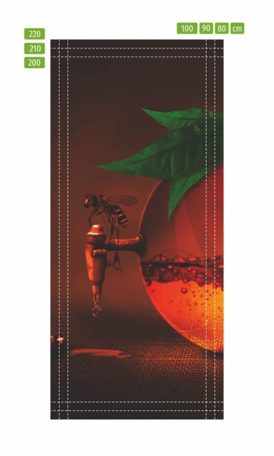 Bee door wallpaper FP 6099 - Graphic design featuring a bee on an orange sphere with a leaf.