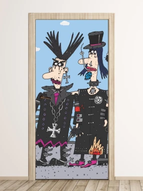 Punk style door wallpaper FP 6107 featuring two characters with distinctive hairstyles and outfits.