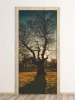 Wallpaper for doors featuring a solitary tree with sprawling branches against a sunset backdrop.