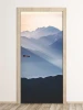 Snowy mountains at dawn door mural FP 6147 - Graphic design with a backdrop of mountains, soft light and shadows.