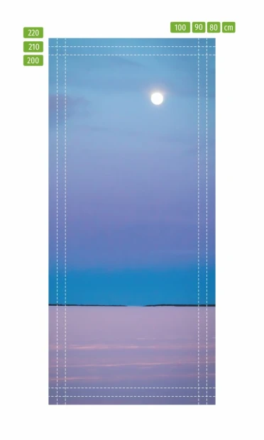Moonlit snow door mural FP 6146 - Graphic design. The moon reflects on water against a sky backdrop.