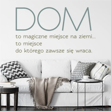 Painting template with the quote: Home is a magical place on earth 1943 - Living room arrangement. Light-colored walls, sofa.