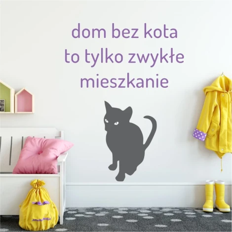 Painting template of a cat-free home, 1954 apartment design. Light-colored walls with a gray cat on them.