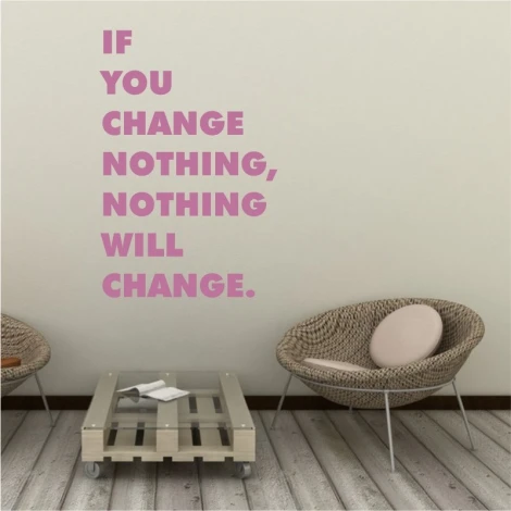 Painting template with the quote "If you change nothing 1952" - Living room arrangement with light walls and natural furniture.