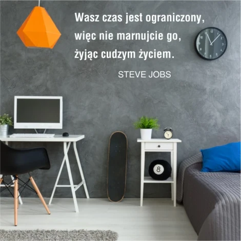 Wall template Your time is limited 1956 - Modern room decor. Gray walls, white furniture, orange accents.