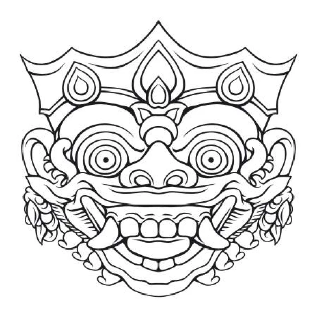 Wall template mask 2096 - Graphic design featuring a face with large eyes, teeth, and an ornate headpiece.