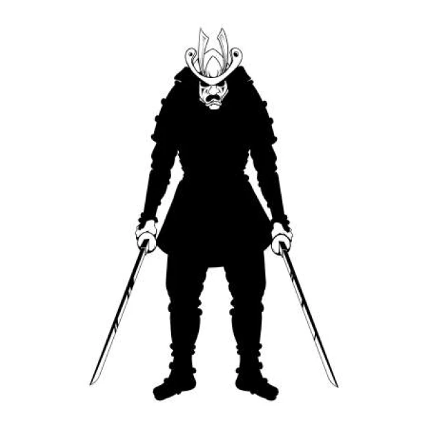 Samurai painting template 2074 - Graphic design featuring a samurai in armor with two swords in a dynamic pose.
