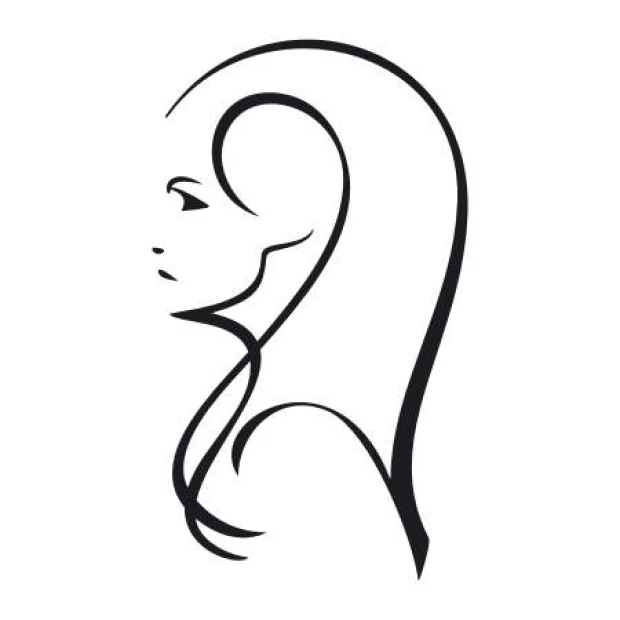 Female profile painting template 2031 - Graphic design with long hair, clear lines, and minimalist style.