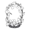 Flower basket painting template 2048 - Graphic design of a basket surrounded by flowers and leaves.