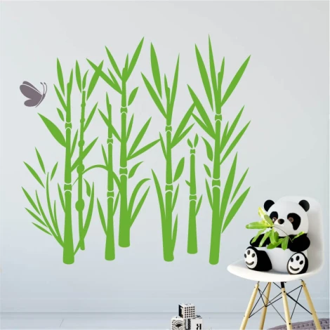 Bamboo painting template 1046 - Features vertical bamboo stalks with leaves and a butterfly design.
