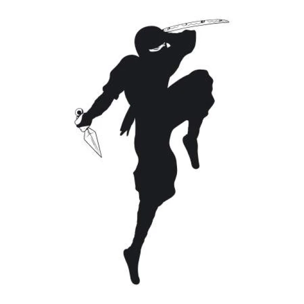 Ninja painting template for kids 2098 - Graphic design featuring a ninja in a dynamic pose with a raised leg and weapon.