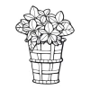 Painting template with basket and flowers 2050 - Graphic design featuring a basket of plants and various leaf shapes in a symmetrical composition.