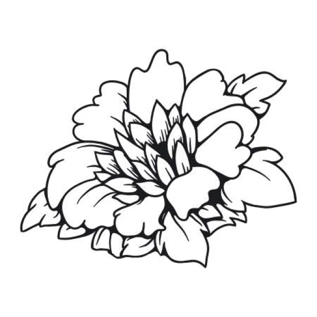Flower painting template 2083 - Graphic design of a large flower with wide petals and leaves.