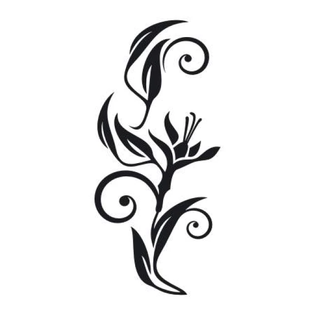 Flower painting template 2093 - Graphic design featuring flowers and leaves with wavy lines.