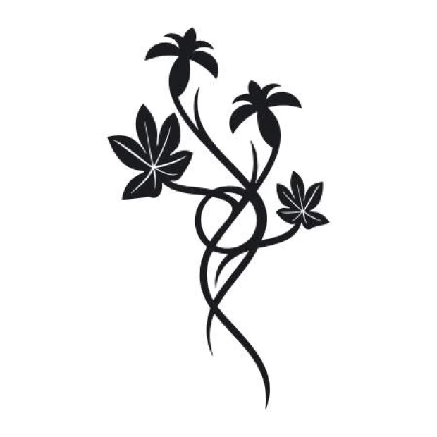Flower painting stencil 2091 - Graphic design featuring three flowers and leaves with twisting stems.