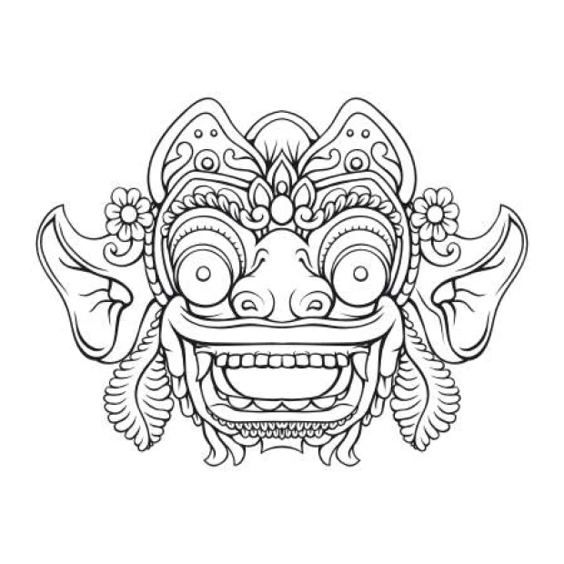 Painting template mask 2095 - Graphic design featuring a face with large eyes, ears, and floral decorations.