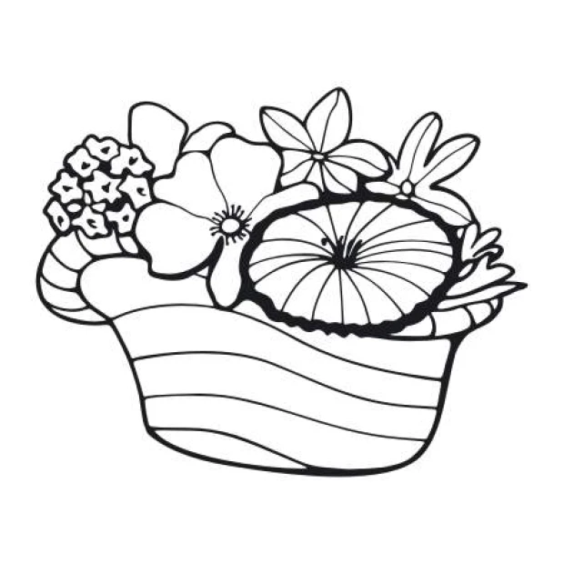 Floral painting template 2052 - Graphic design. Bowl with flowers, leaves, round and oval shapes.