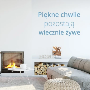 Painting template with the quote: Beautiful Moments 1972 - Living room arrangement. Light walls, minimalist furniture.