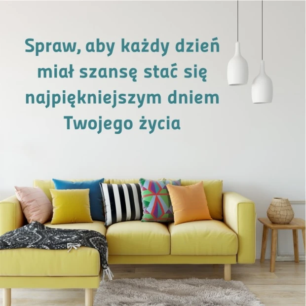 Painting template quote: Make every day 1971 - Living room arrangement. Light-colored walls, sofa in a shade.