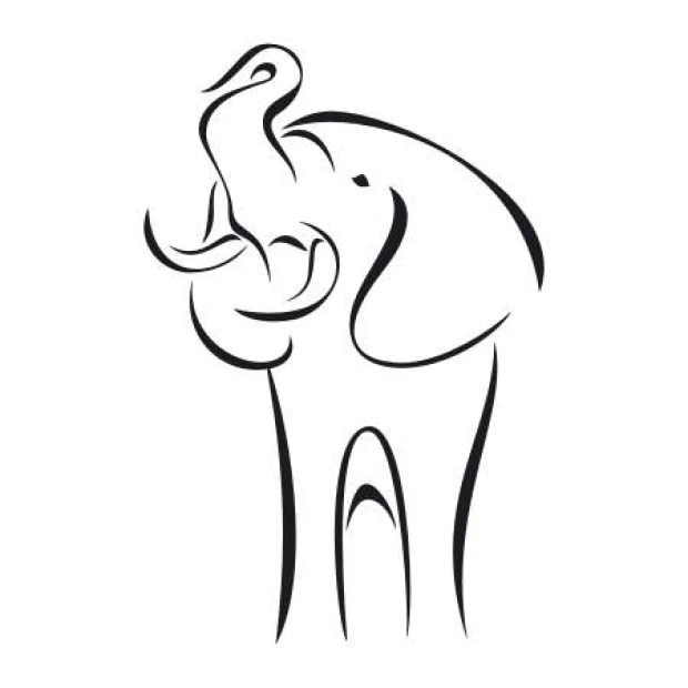 Elephant painting template 2013 - Graphic design featuring an outlined elephant silhouette with an raised trunk.
