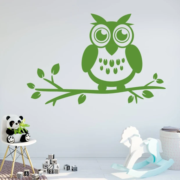 Charming owl on a branch, perfect for a child\'s room, adds a joyful and friendly atmosphere.