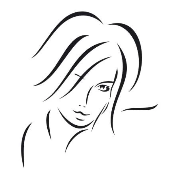 Painting template of a woman\'s face 2033 - Graphic design featuring the outline of a woman’s face with flowing hair.