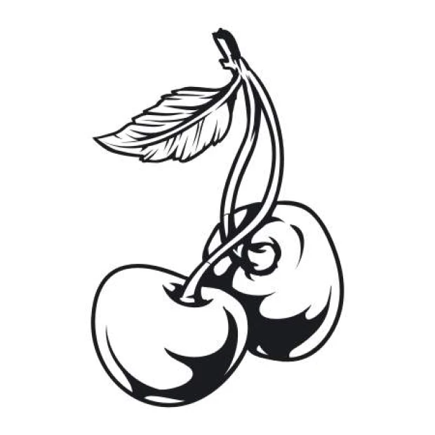 Cherry painting stencil 2094 - Graphic design with two round shapes, long stems, and leaves.