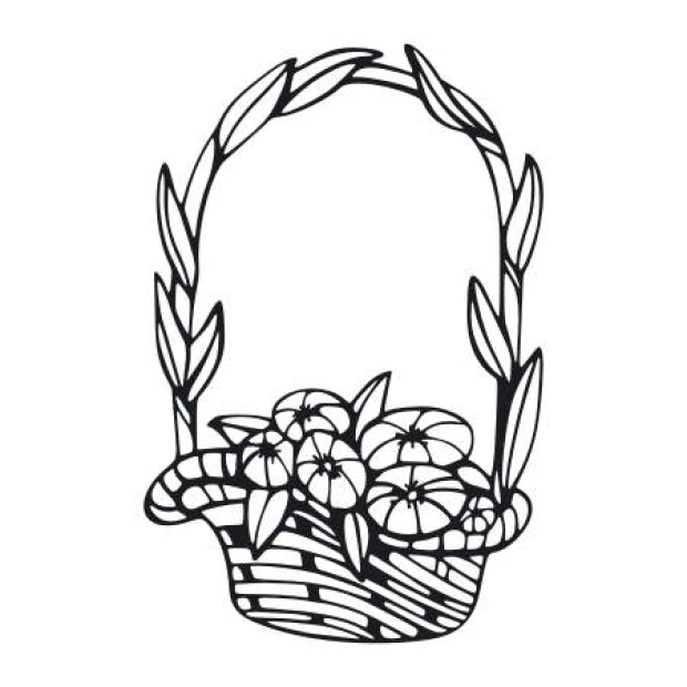 Floral wall template 2051 - Graphic design. Basket of flowers surrounded by leaves, with clear outlines.