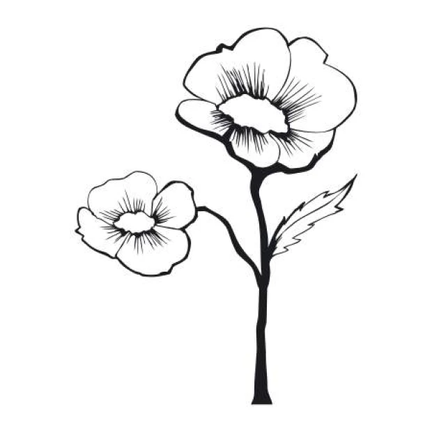 Flower wall template 2044 - Graphic design with rounded petal flowers and long stems.